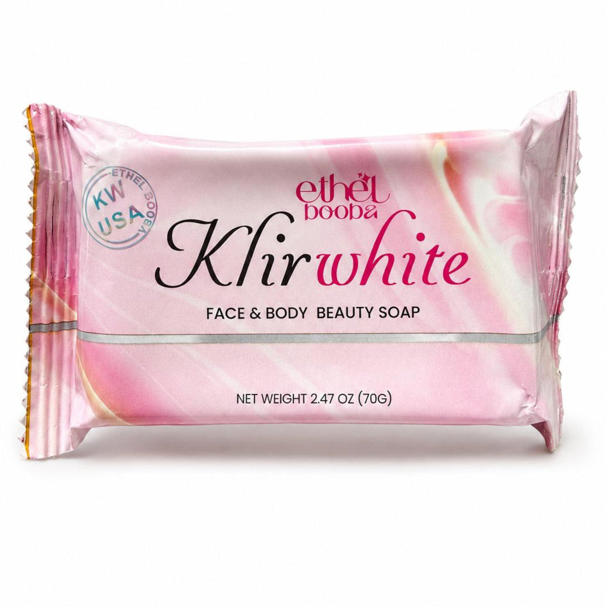 A single wrapped bar of Ethel Booba Klirwhite Face & Body Beauty Soap on a plain white background.