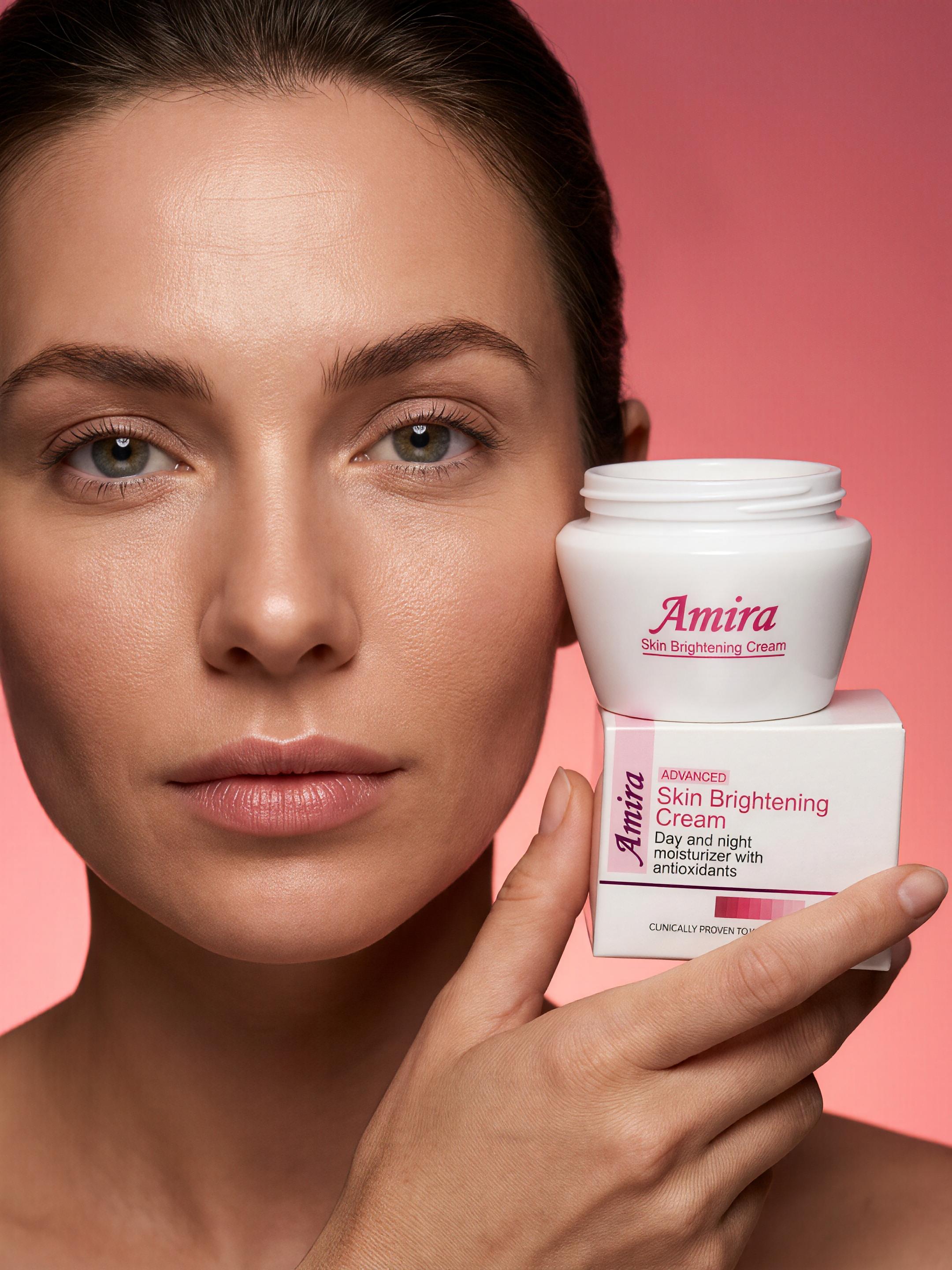 Amira Skin Radiance Cream 15g, a nourishing day and night cream with a smooth, lightweight texture for glowing skin.