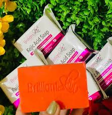 Two bars of Brilliant Skin Essentials Kojic Acid Soap for whitening, each 135g, shown in the image.
