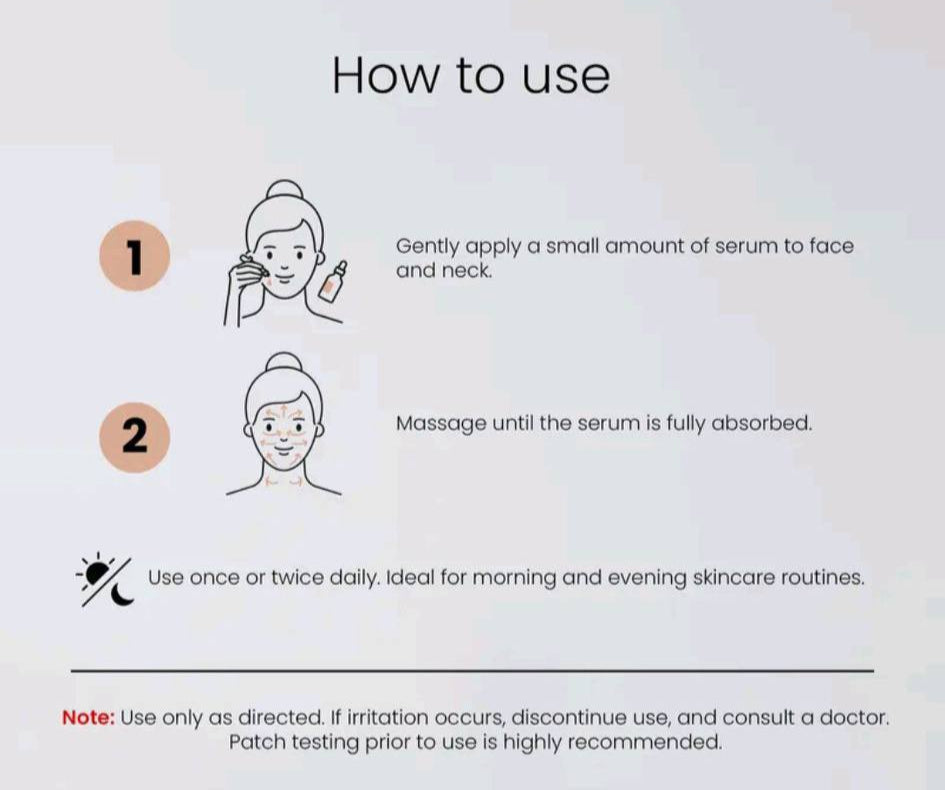 Instructions on how to use a serum with step-by-step guidance and notes.