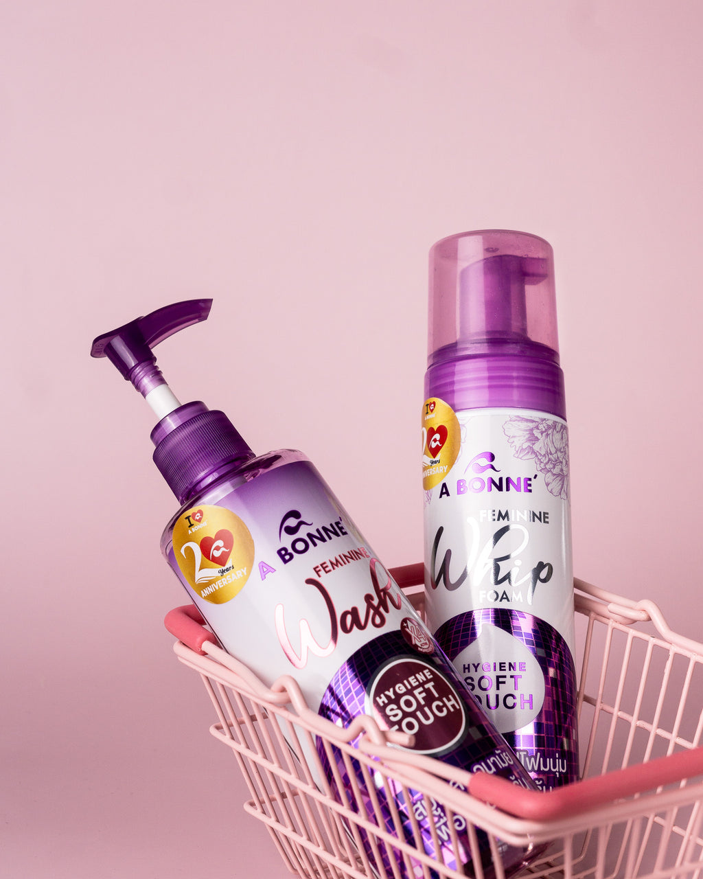 A Bonne Feminine Wash for sensitive skin, gel and foam, shown in a clean, white bottle with blue accents on a soft background.
