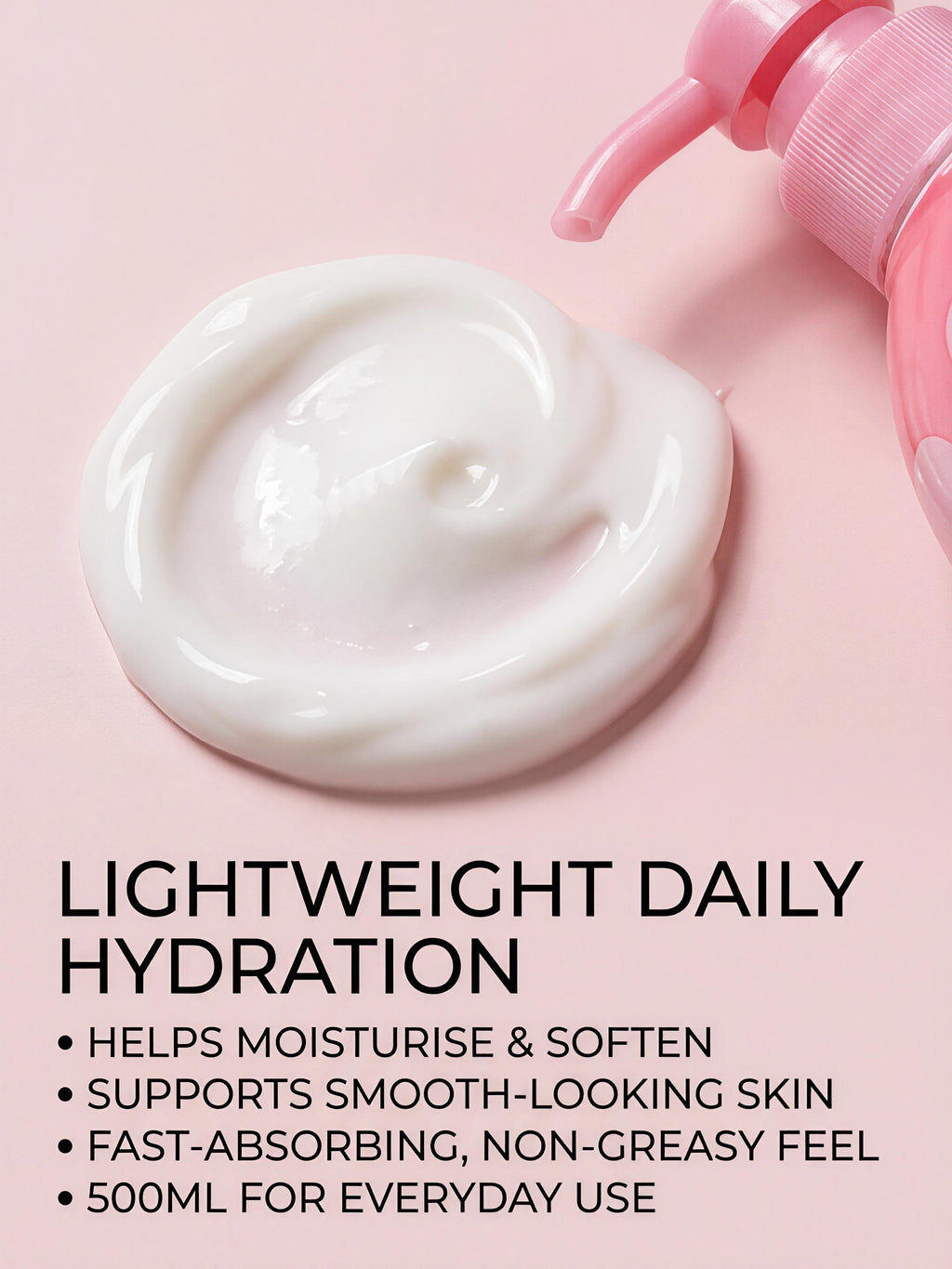 A Bonne Milk Body Lotion 500ml bottles in five different variants, featuring smooth, creamy lotion with floral and fruity scents.