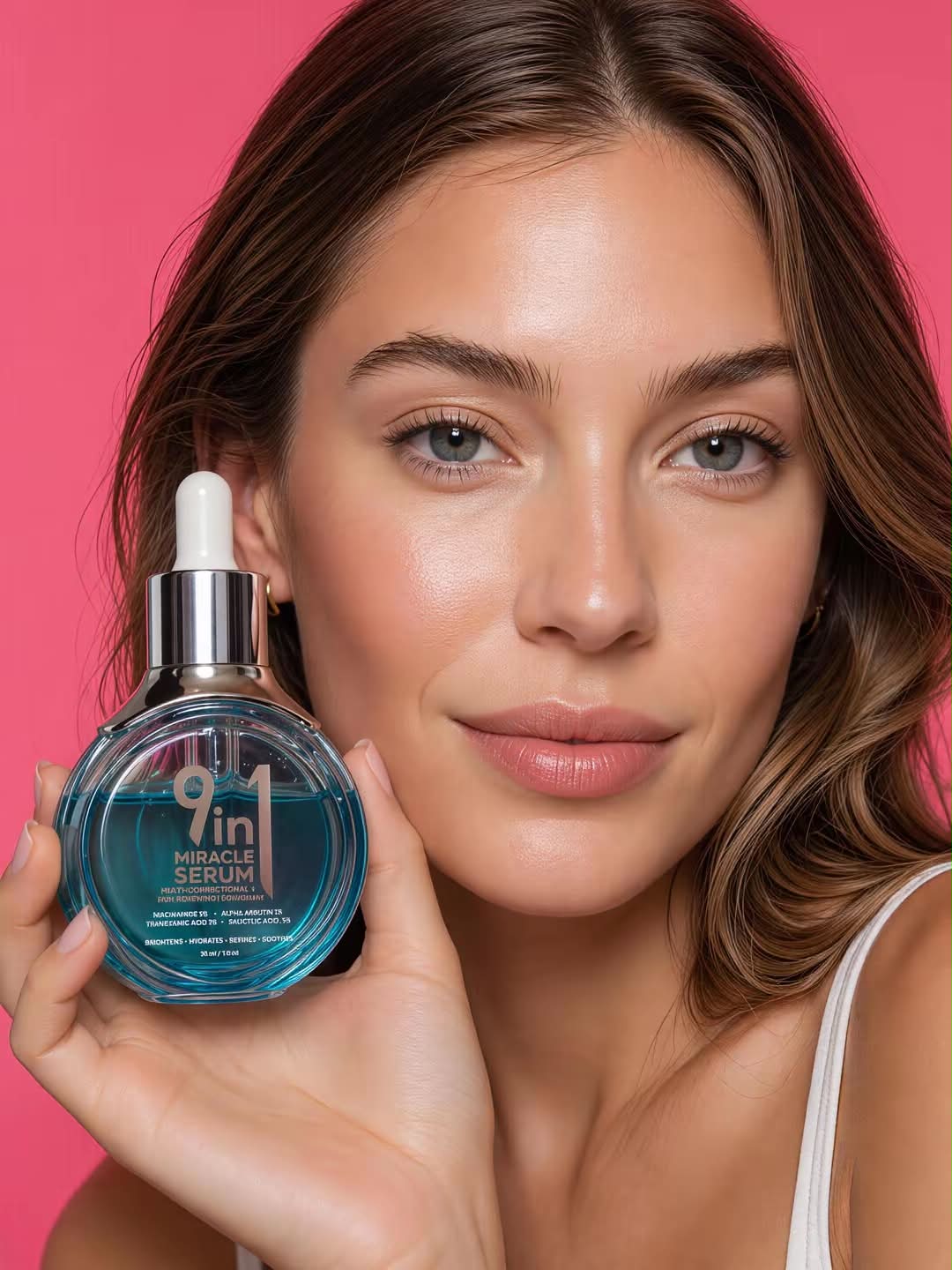 Hikari Skin Essentials Brightening & Hydrating Face Serum bottle, 30ml, with clear labeling and sleek design.