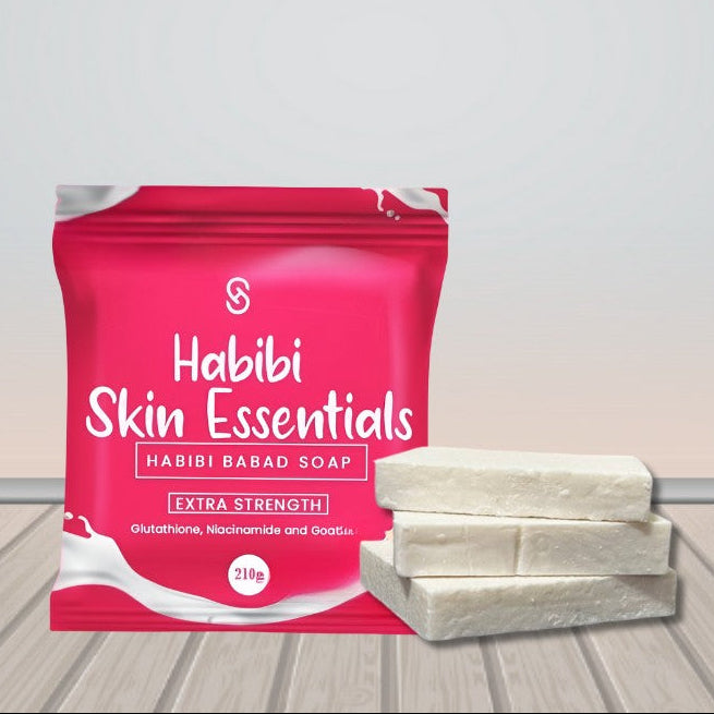 Habibi Skin Essentials Babad Soap Extra Strength 210g bar soap for radiant skin and body care, shown in a close-up image.