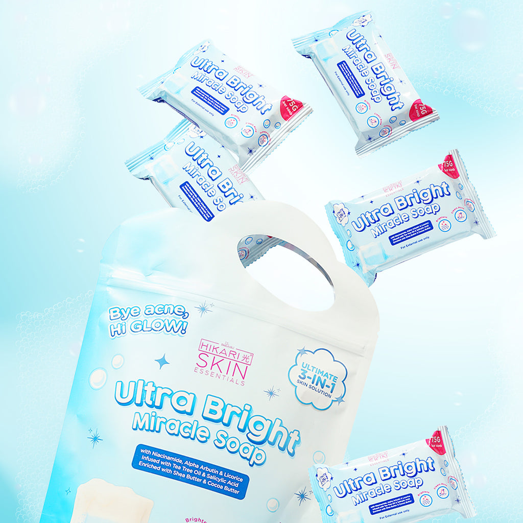 Hikari Skin Clarifying Cleansing Bar, a face and body soap, displayed in a set of five 75g bars with clean packaging.