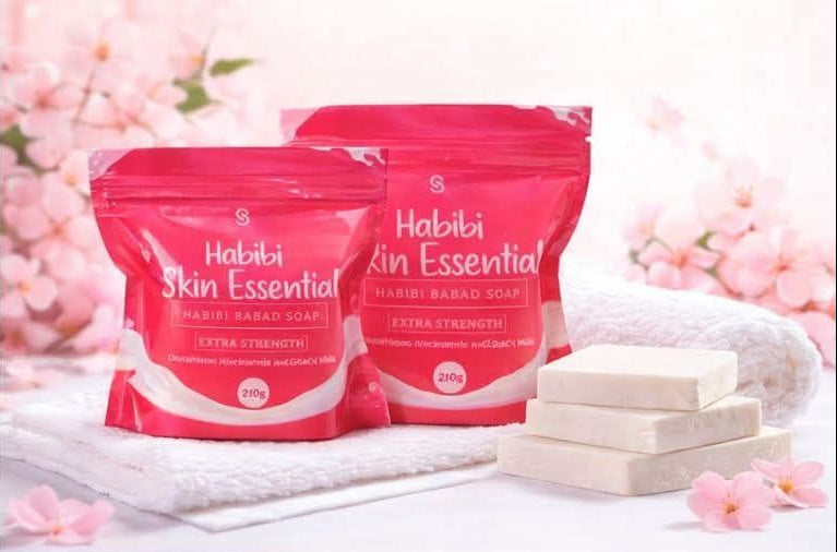 Habibi Skin Essentials Babad Soap Extra Strength 210g bar soap for radiant body care, shown in a close-up image.