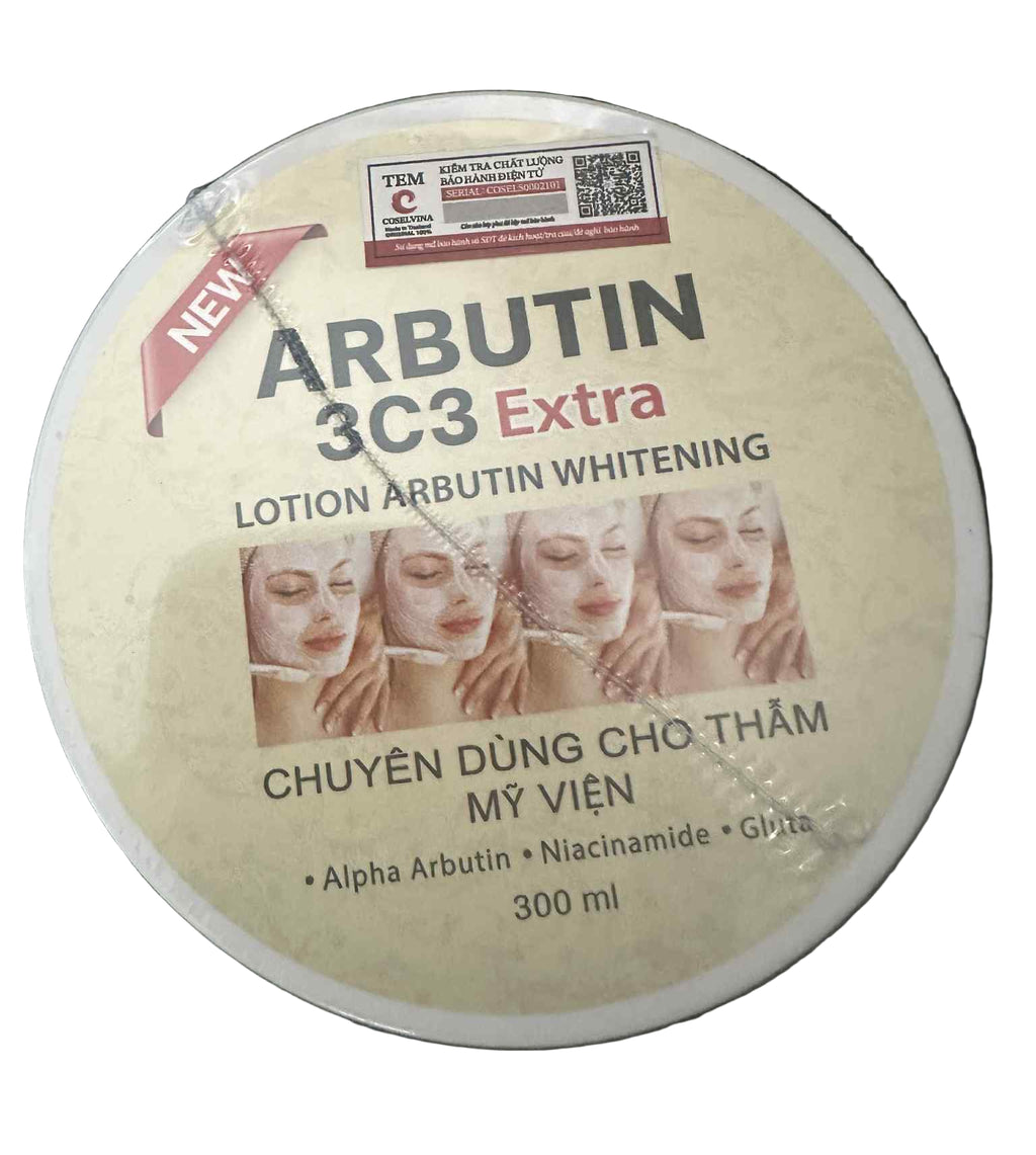 Abutin 3C£ Arbutin Brightening Body Cream with dark spot care, showing a tube of the skincare cream on a neutral background.