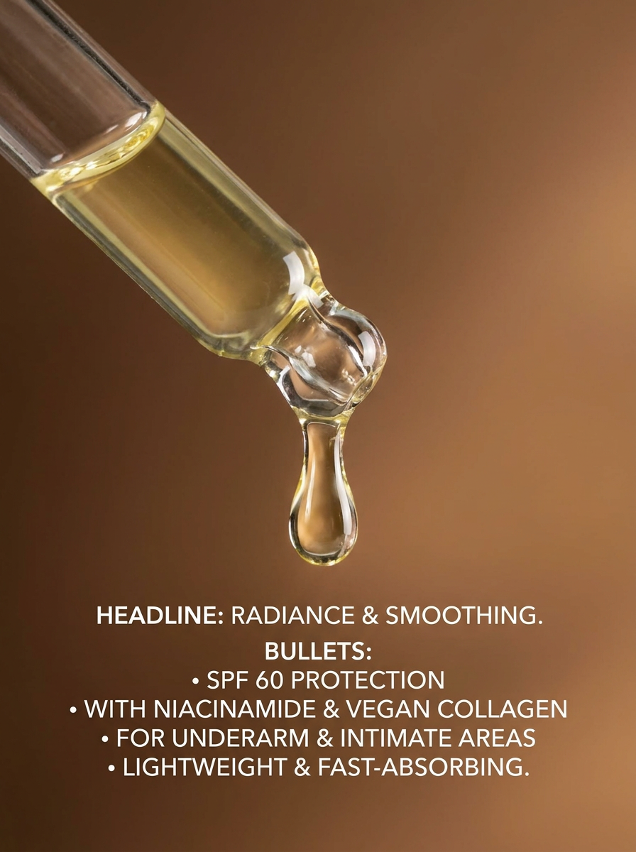 Catt & Co Body Serum Radiance and Smoothing SPF 60 deodorant for underarm and intimate care, 30ml container.