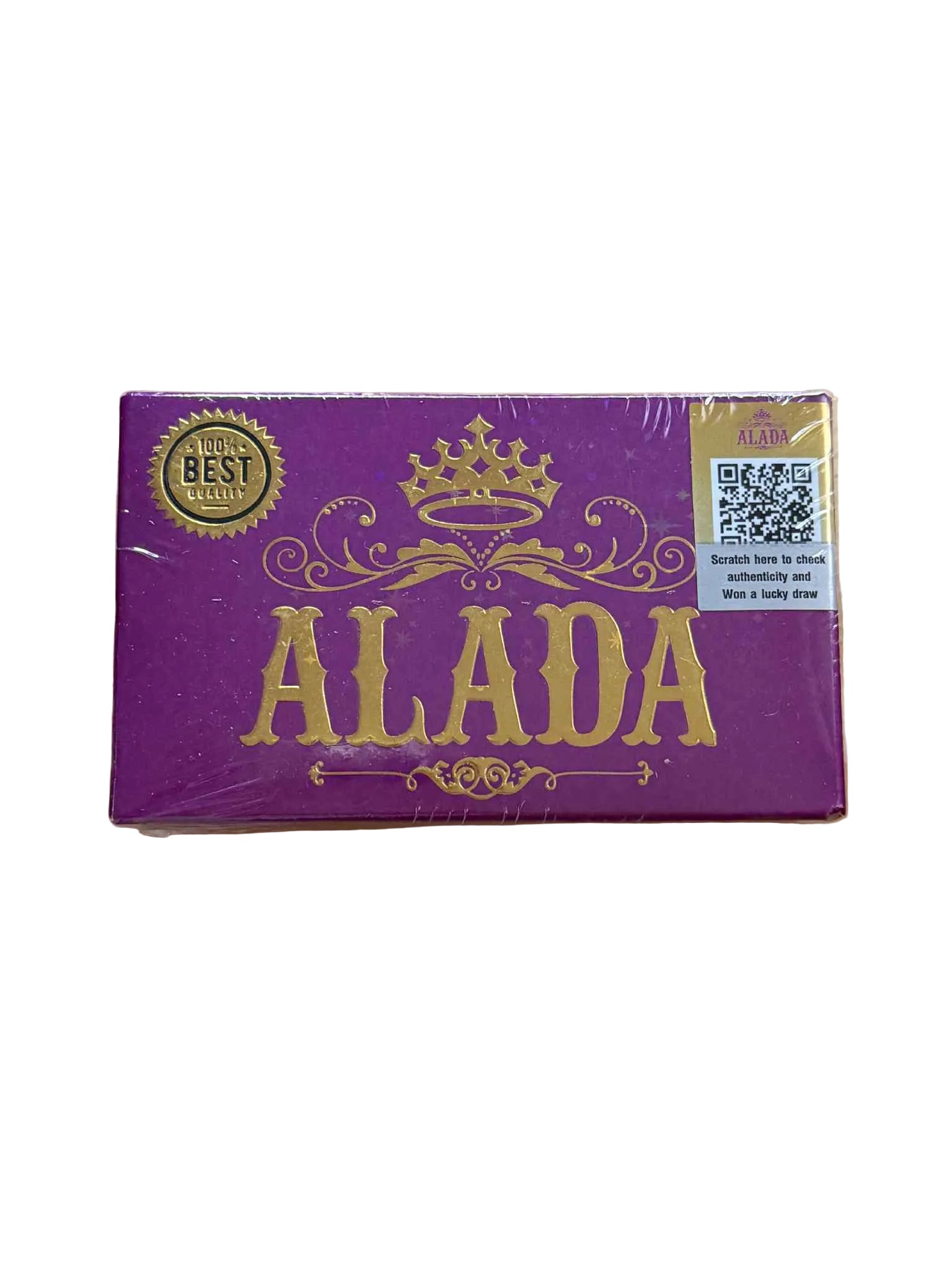 Alada 100% Natural Radiance Soap bar, 160g, featuring a white and green packaging with the soap inside.