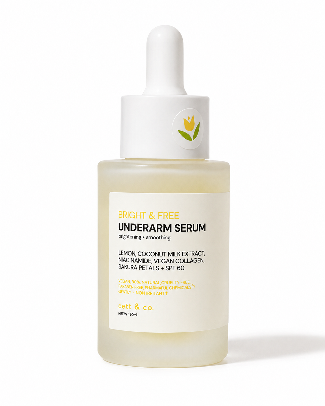 Catt & Co Body Serum Radiance and Smoothing SPF 60 deodorant for underarm and intimate care, 30ml bottle with applicator
