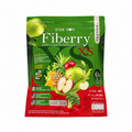 A stand-up pouch of Fiberry XS Apple Cider Vinegar by Jennie Moon, featuring a green and red design with illustrations of fruits like apples, pineapple, and broccoli, and CertiOlean certification logos at the bottom.