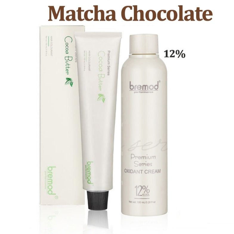 Bremod Milk Tea Ash cocoa butter hair dye kit with 100ml colorant and 12% oxidant cream for salon-quality hair coloring.