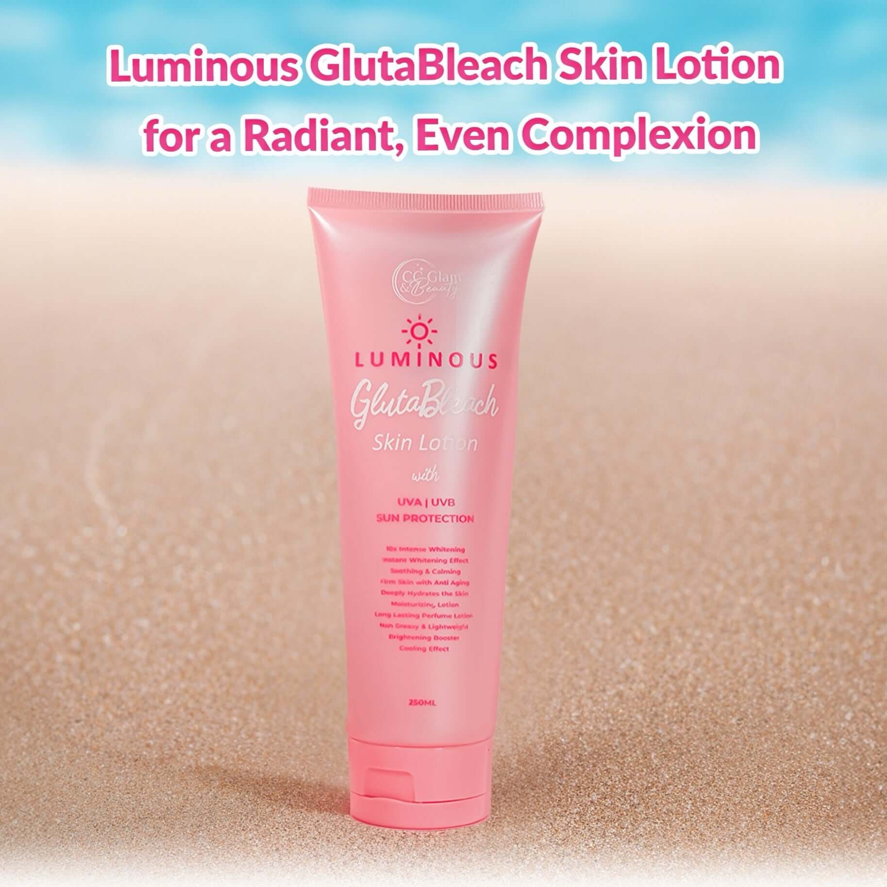 CC Glam & Beauty Luminous Gluta Bleach Skin Lotion 250ml debsline.co even complexion