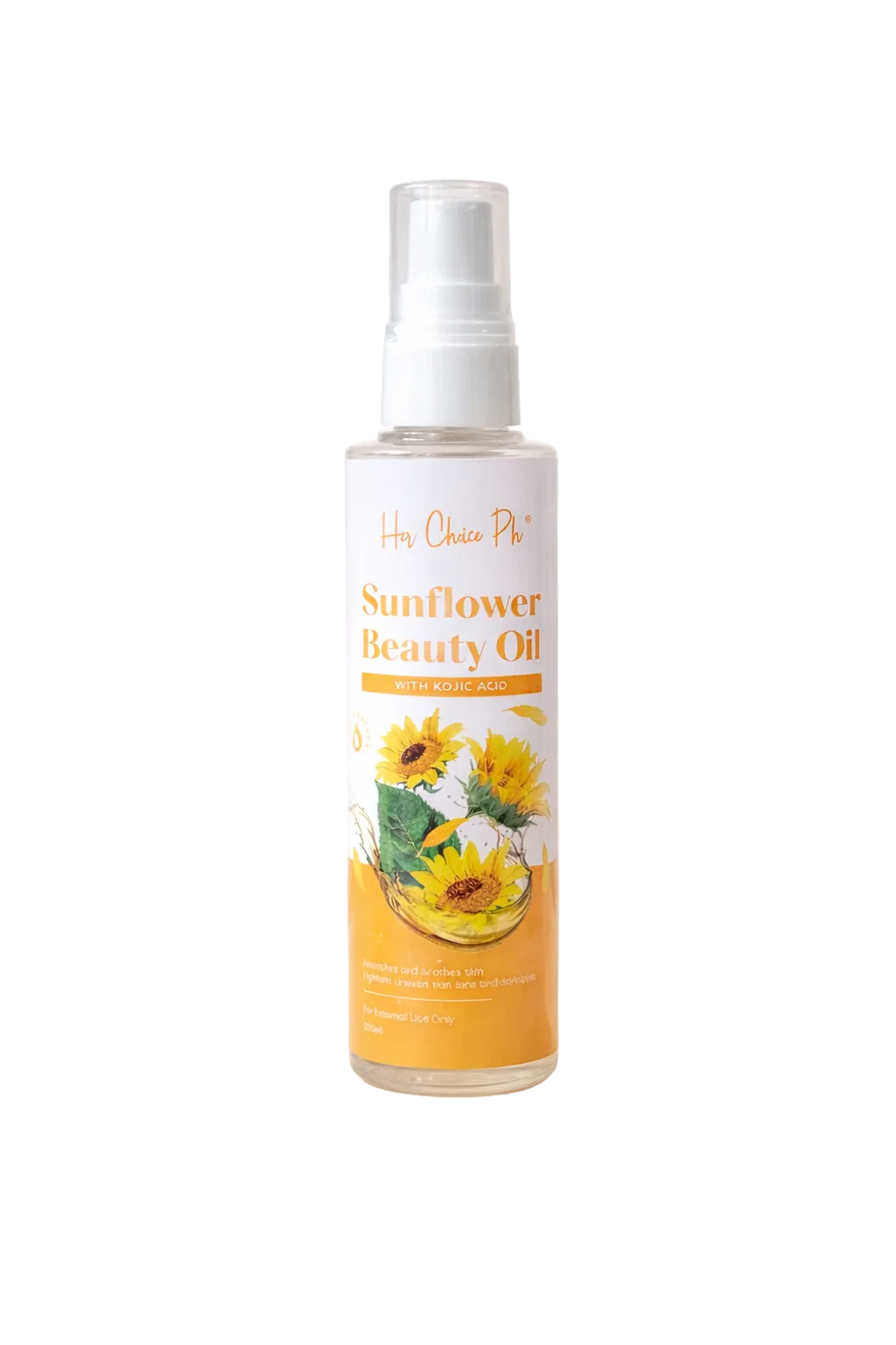 Sunflower beauty oil spray bottle on a white background