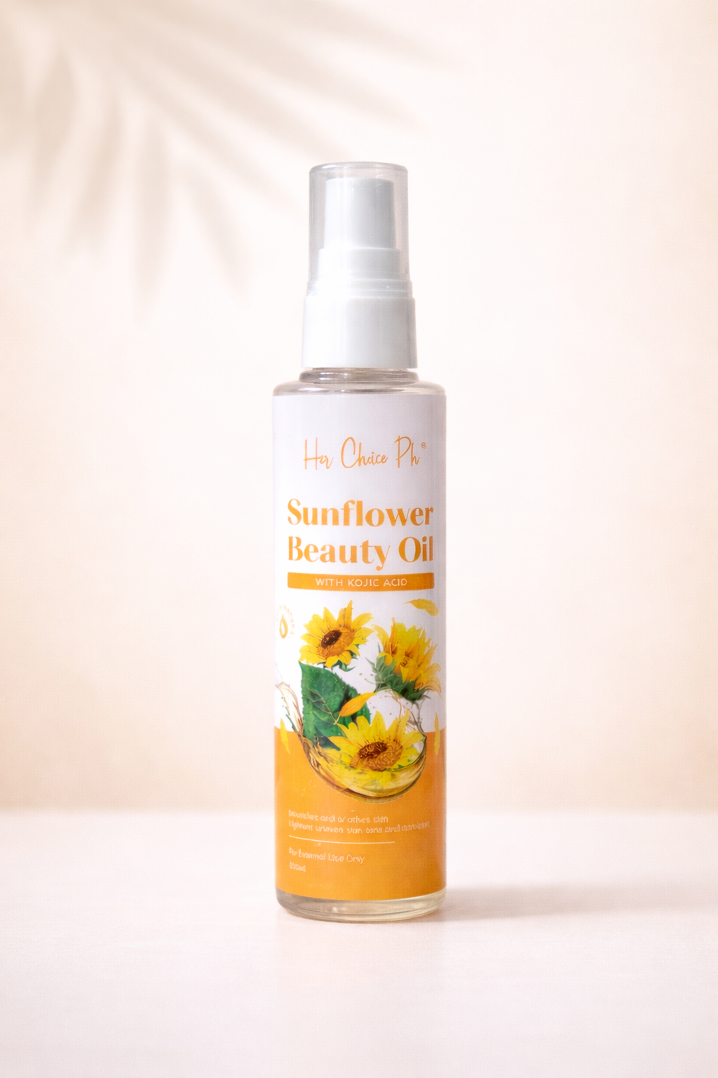 Sunflower beauty oil bottle on a light background