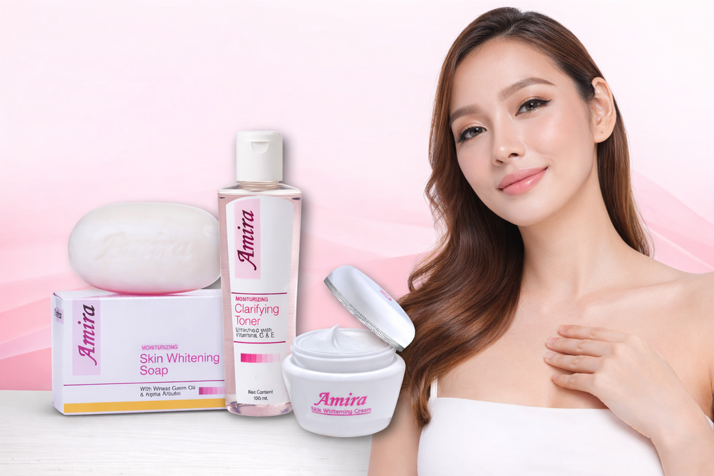 Amira Moisturising Clarifying Facial Toner with Vitamin C and E in a 100ml bottle, showing the toner and packaging.