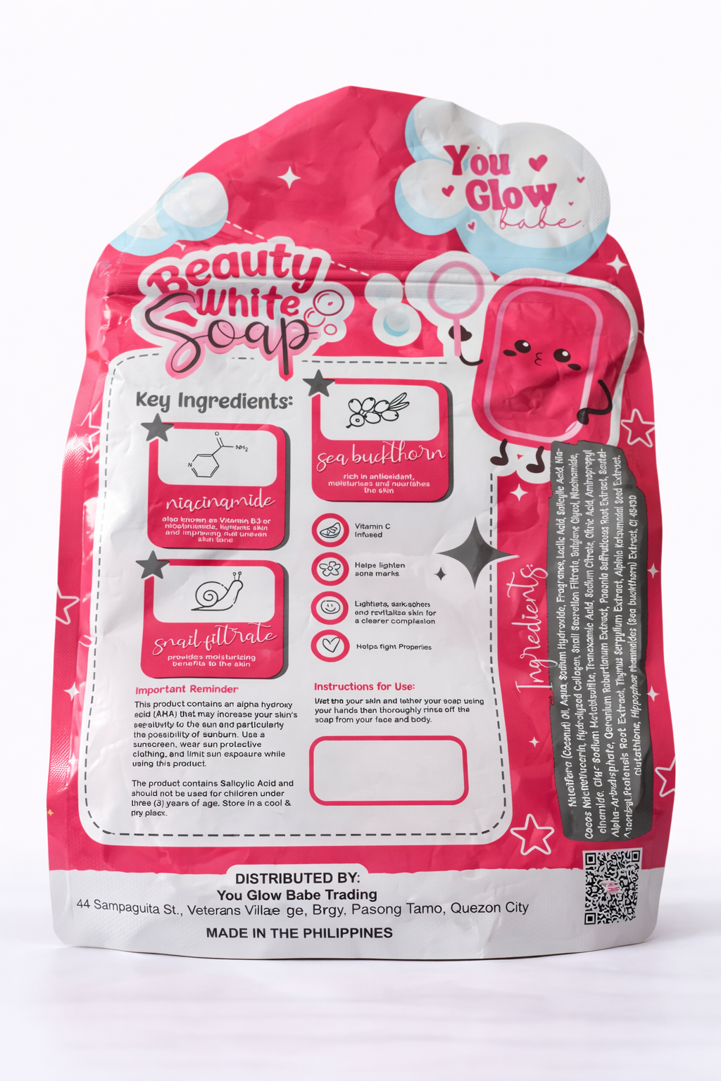 Set of five You Glow Babe Beauty Radiance Bar Soaps, 70g each, featuring white and pink soap bars with floral accents.