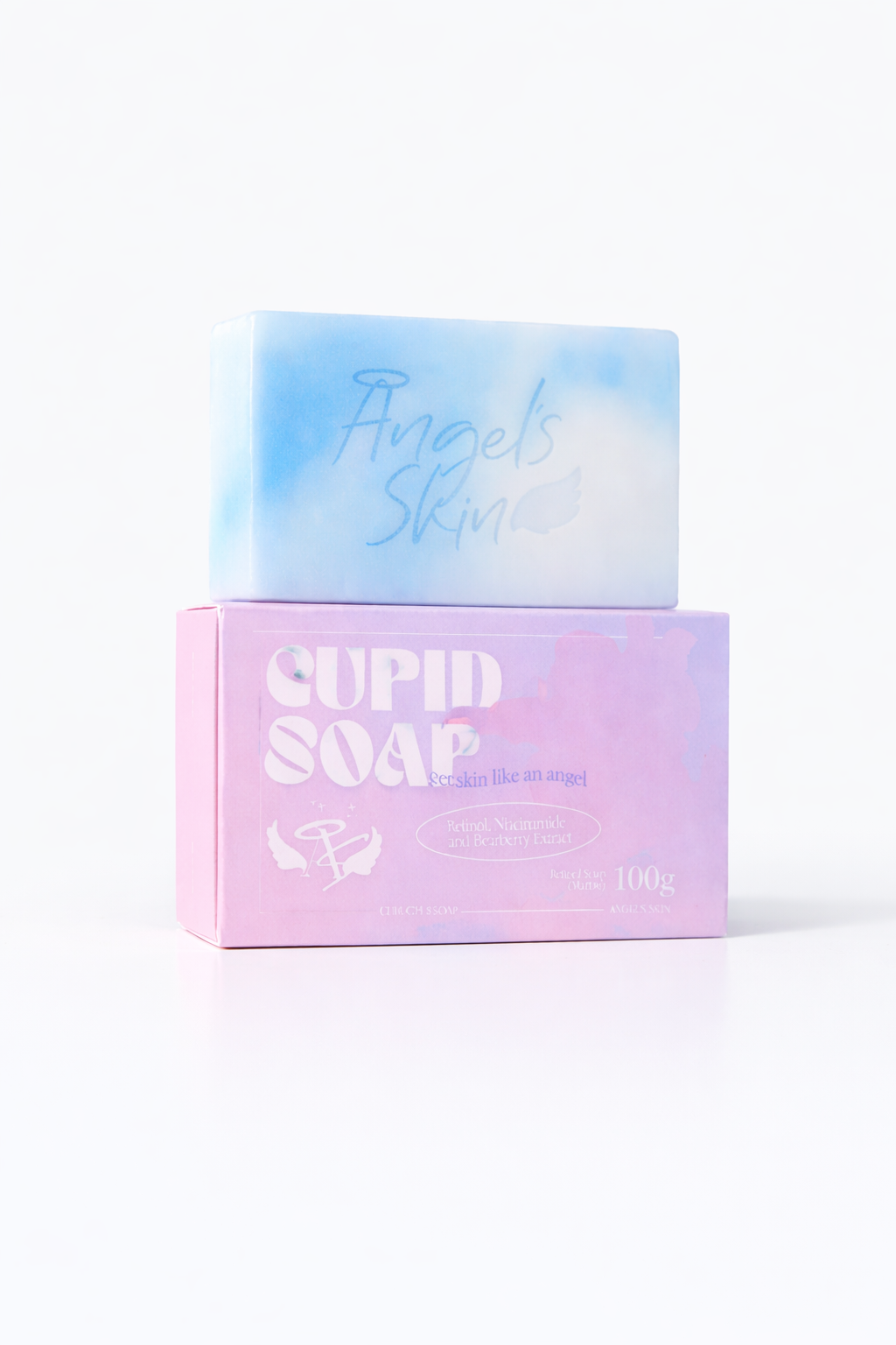 Cupid Soap packaging with 'Angels Skin' text on a white background
