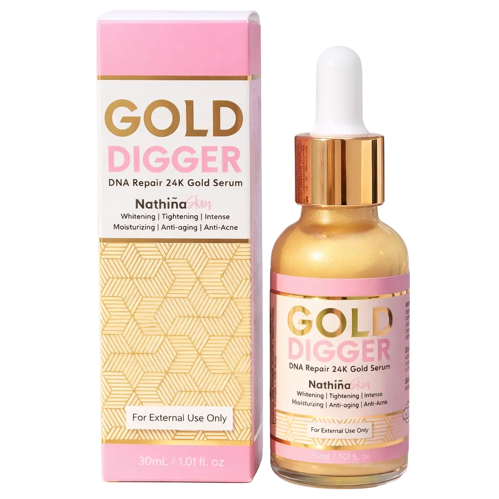 Gold Digger DNA Repair 24K Gold Serum with packaging on a white background