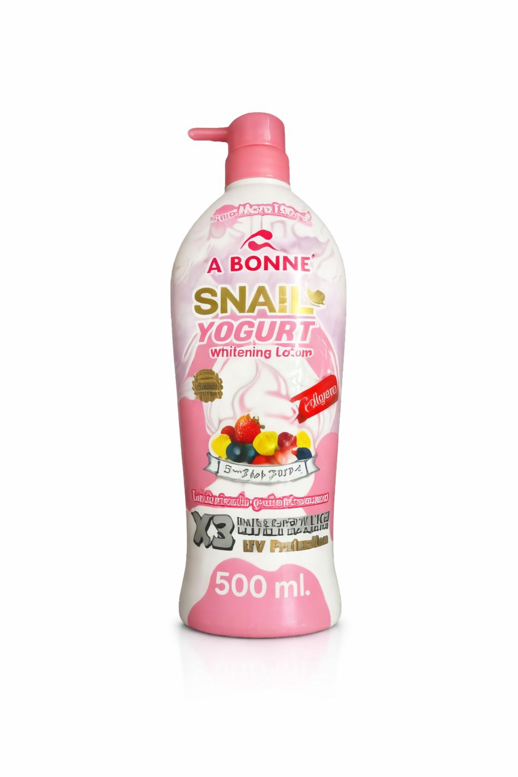 A Bonne Milk Body Lotion 500ml bottle in various variants, featuring a sleek design and label with product details.