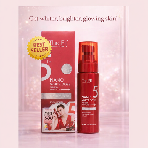 The Elf Nano Radiance Dose Serum 60ml bottle, featuring a sleek design, designed to enhance skin luminosity and renewal.