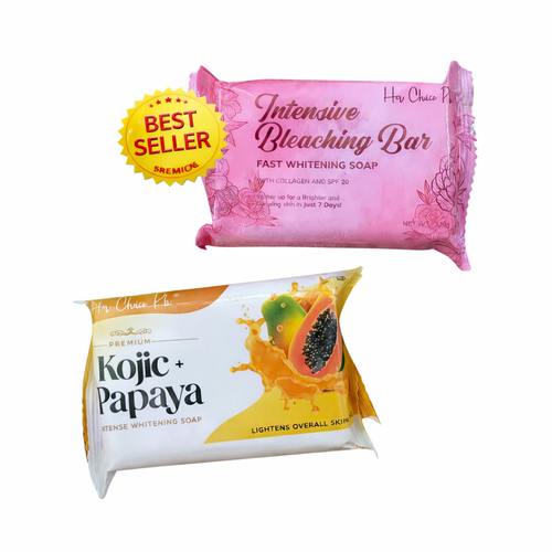 Her Choice PH intensive radiance bar soap with kojic acid and papaya, shown in a 120g bar with a smooth, clean surface.
