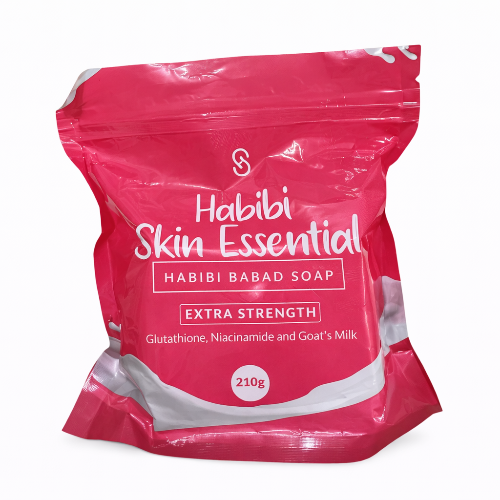 Habibi Skin Essentials Babad Soap Extra Strength bar soap for radiant skin, 210g, in a natural packaging.