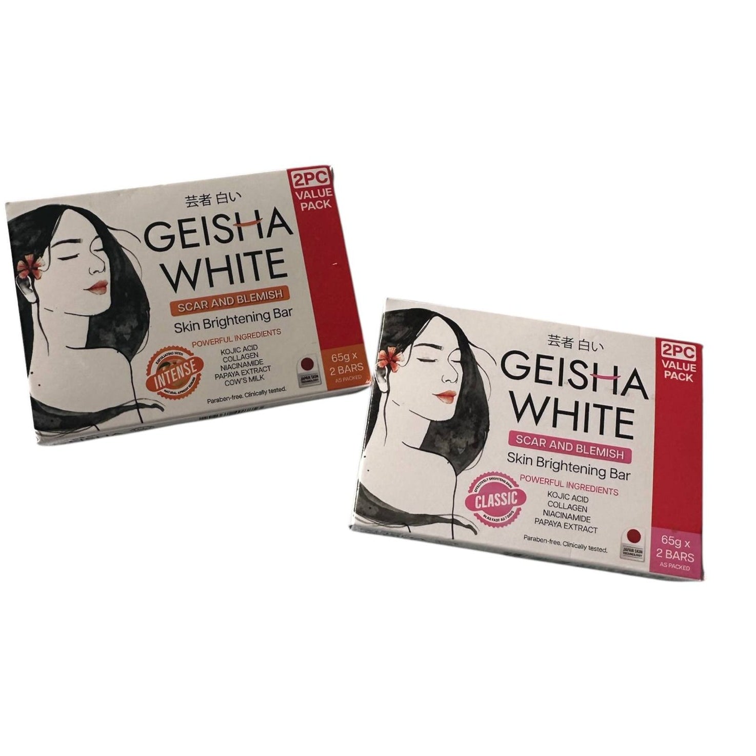 Geisha White Radiance Bar Soap with scar and blemish treatment, featuring a classic design, for even skin tone.