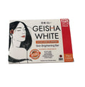 Geisha White Radiance Bar Soap for even skin tone, showing two 65g soap bars with brightening and hyperpigmentation treatment.