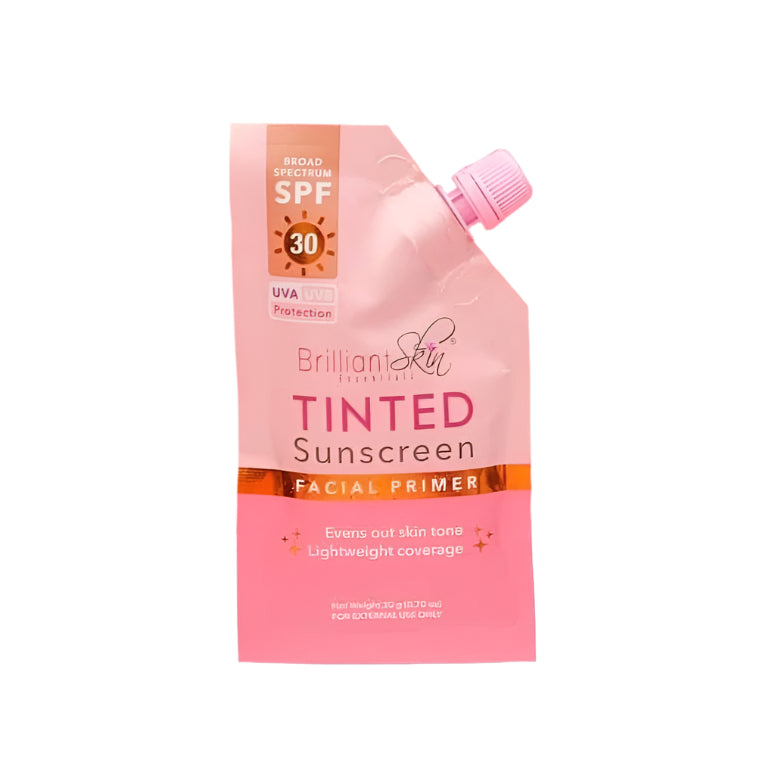 Brilliant Skin Essentials tinted facial sunscreen in a lightweight 20G tube, providing sun protection with a subtle tint.