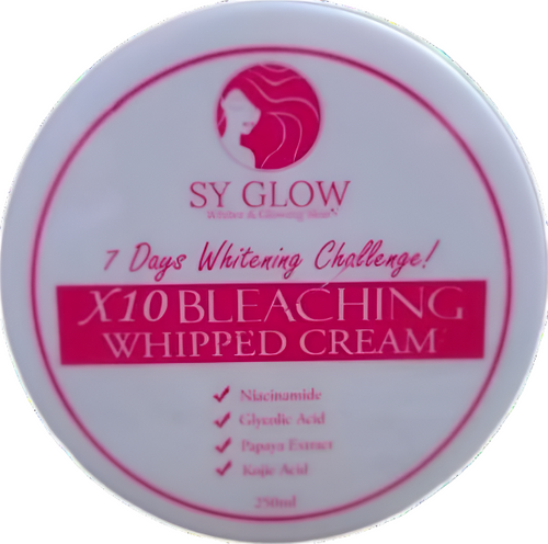SY Glow Radiance Whipped Cream body care product in a 250g jar, creamy wash-off formula with a smooth, fluffy texture.