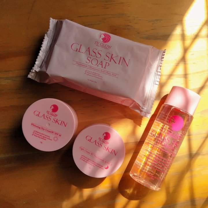SY GLOW GLASS SKIN SET Brightening Night Cream Day Cream Toner Face and Body Soap - Debsline.co  -  
