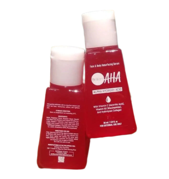 Brilliant Skin Essentials AHA Serum 30ml front and back bottles