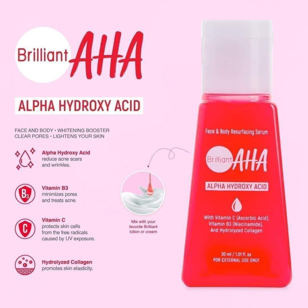 Brilliant Skin Essentials AHA Serum 30ml or Face & Body Gentle Essentials Water 100ml - Debsline.co