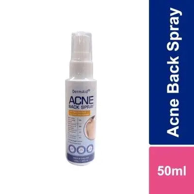 Acne back spray bottle with label on a white background