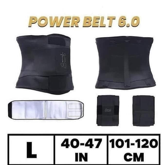 Sammy J body shaper belt for women, featuring compression corset design, shown in size 6.0, black belt with adjustable strap.