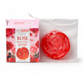 Seoul Secrets Rose Soap bar with niacinamide and shea butter displayed, featuring a pink rose design on the packaging.