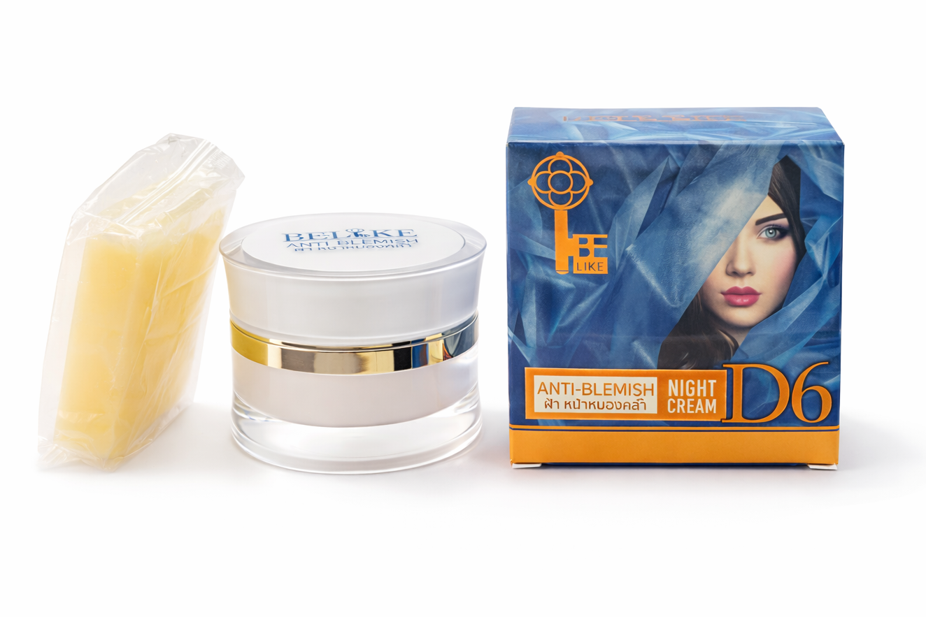 Anti-blemish night cream with packaging on a white background