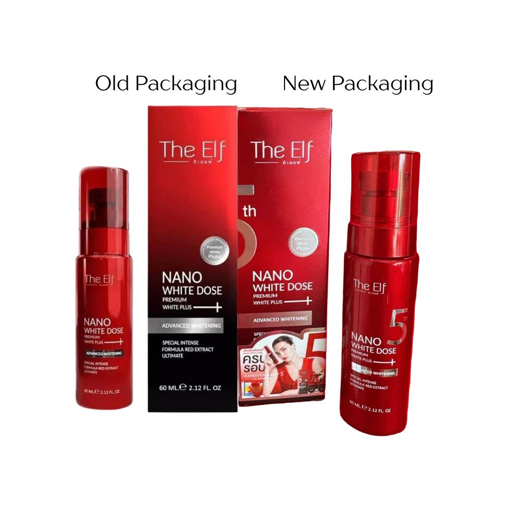 The Elf Nano Radiance Dose Serum 60ml bottle showing the serum's sleek packaging and clear liquid inside for skin luminosity.