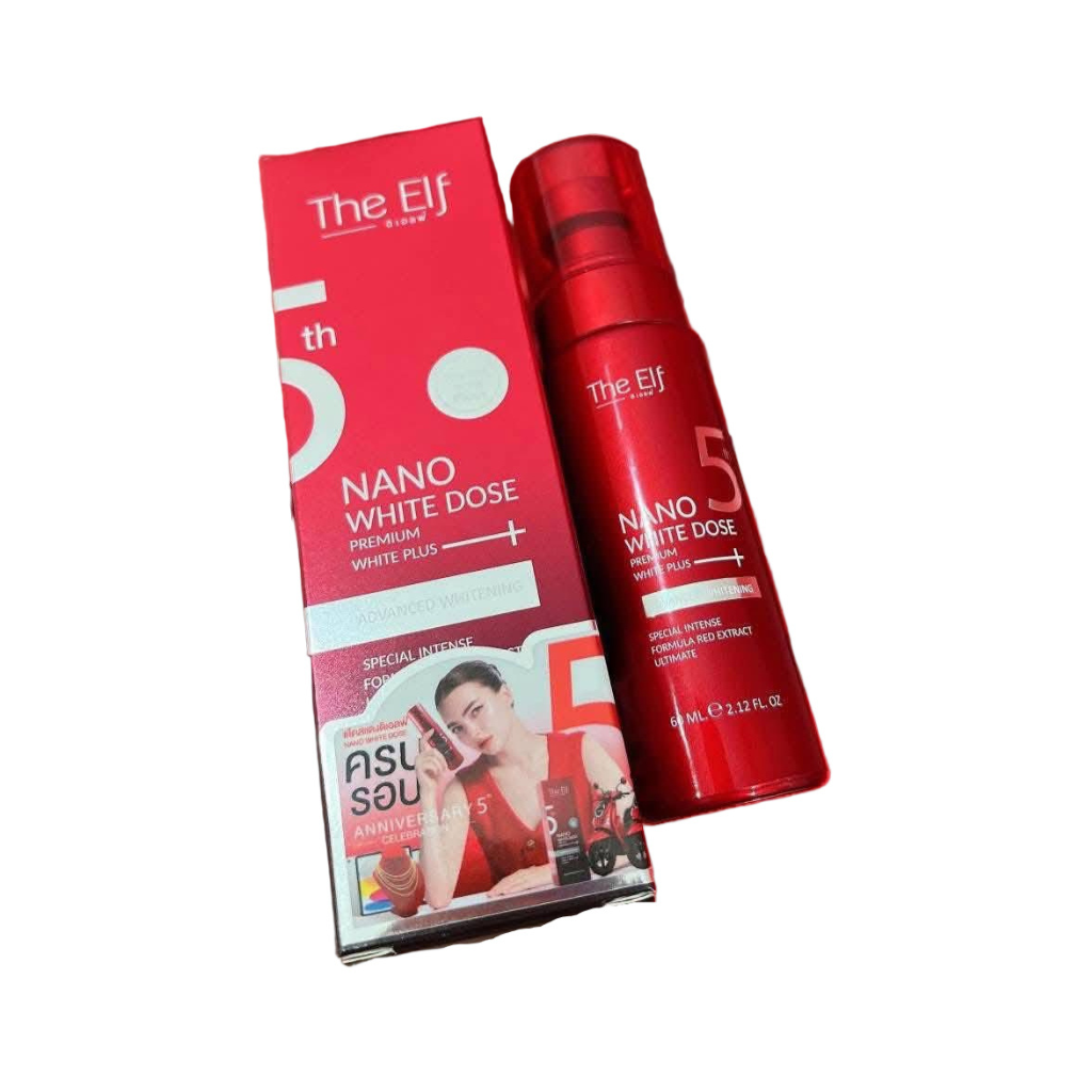 The Elf Nano Radiance Dose Serum bottle with a sleek design, highlighting skin luminosity and renewal benefits.