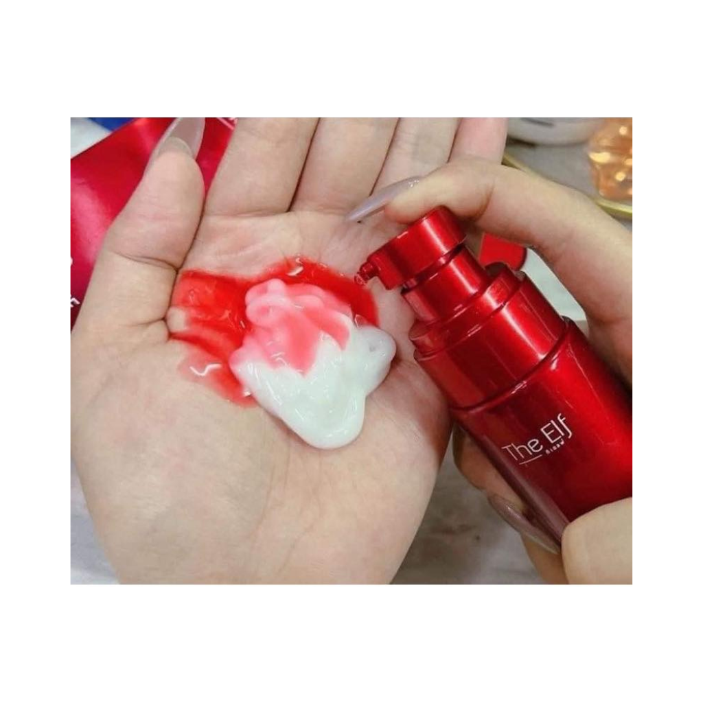 The Elf Nano Radiance Dose Serum 60ml bottle showing a sleek, clear glass container with a white pump dispenser for skin luminosity.