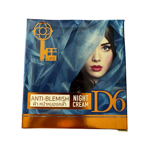 Anti-blemish night cream packaging with a woman's face and brand logo on a white background