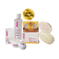 Amira Complete Radiance Skincare Bundle featuring four skincare products for day and night use, including creams and serums.