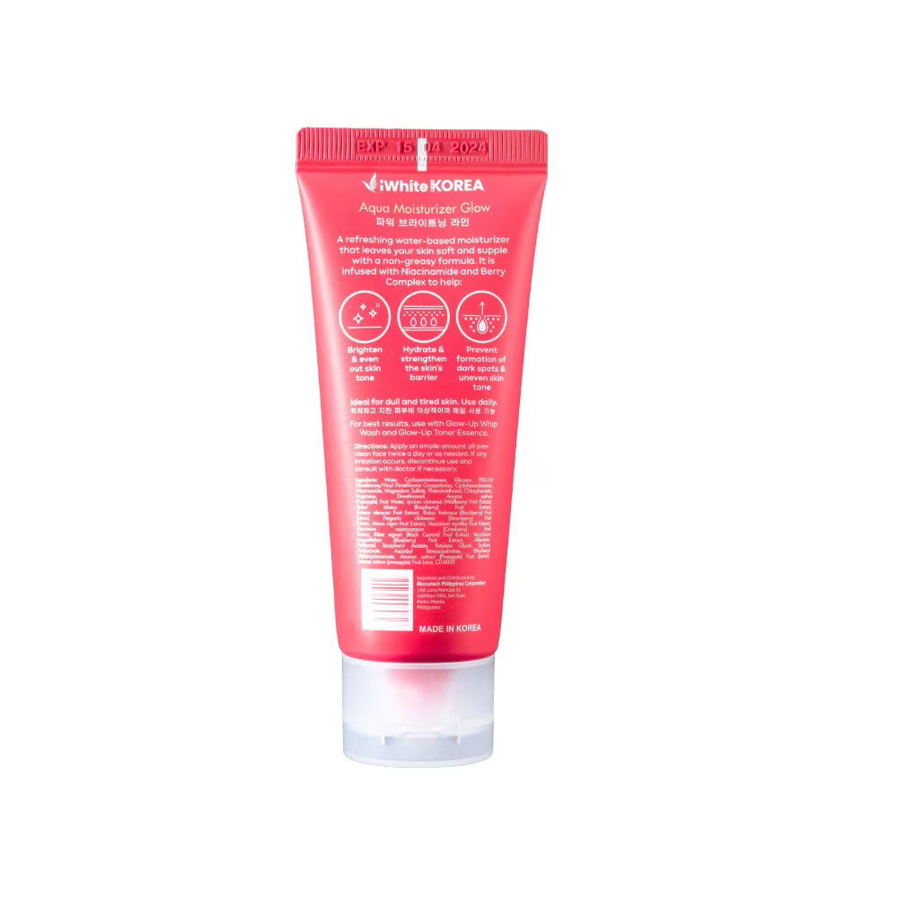 iWhite Korea Aqua Moisturizer Glow 50ml, lightweight hydrating moisturizer with smooth, fresh texture side view image.