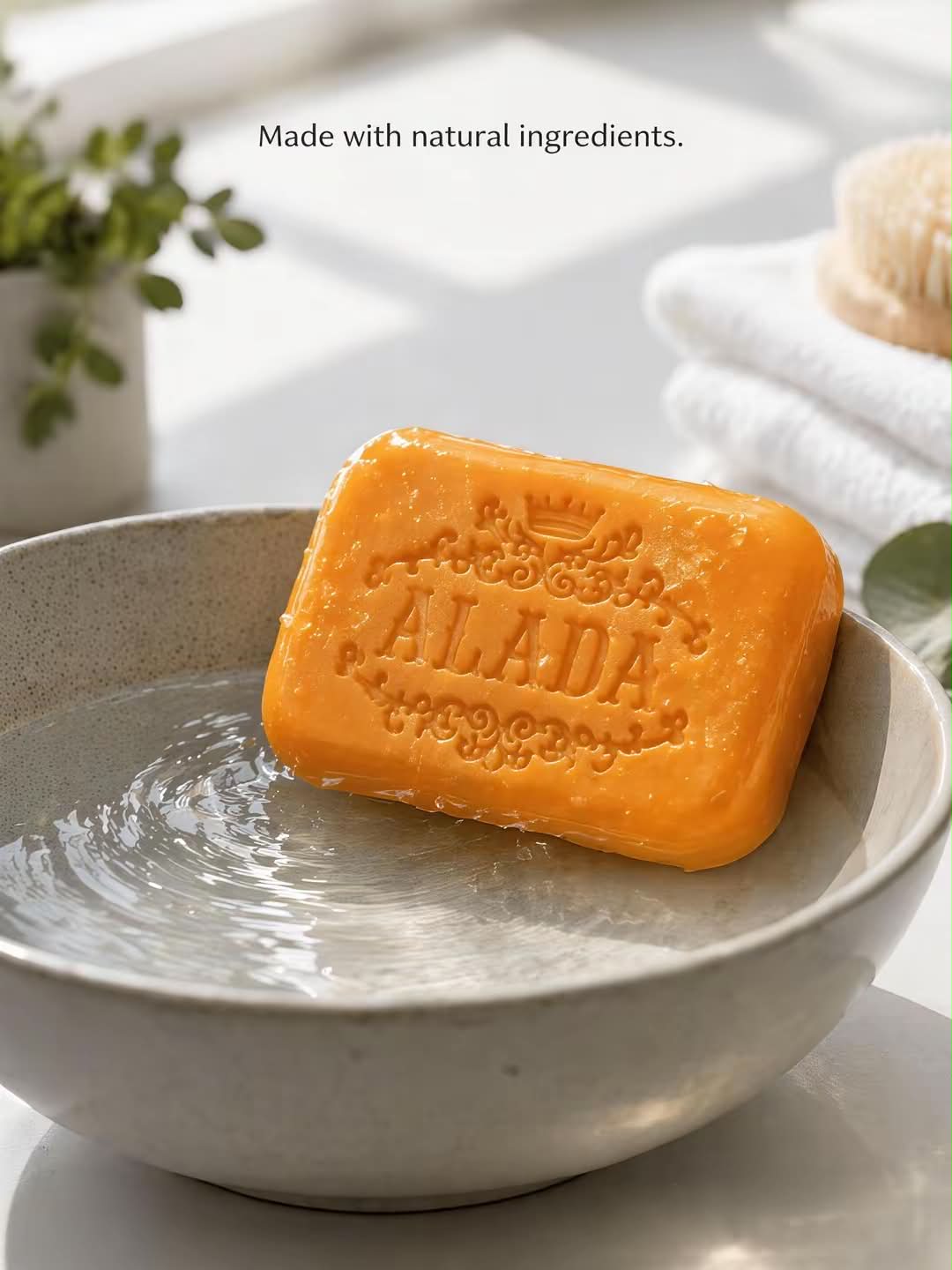 Alada 100% Natural Radiance Soap bar in 160g with a smooth, white surface and minimalist packaging.