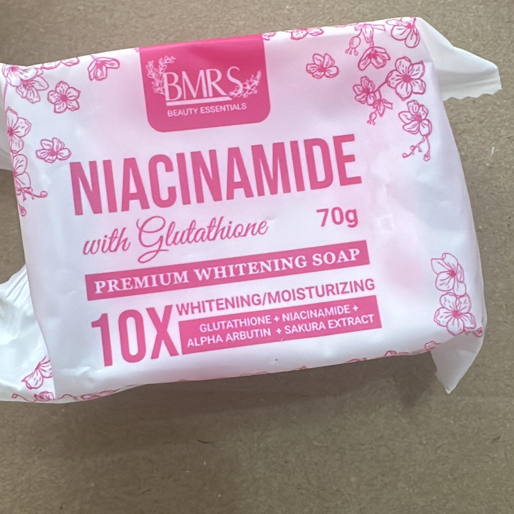 BMRS Niacinamide Radiance Soap bar with Vitamin B3, shown in a close-up image highlighting its smooth surface and clean design.
