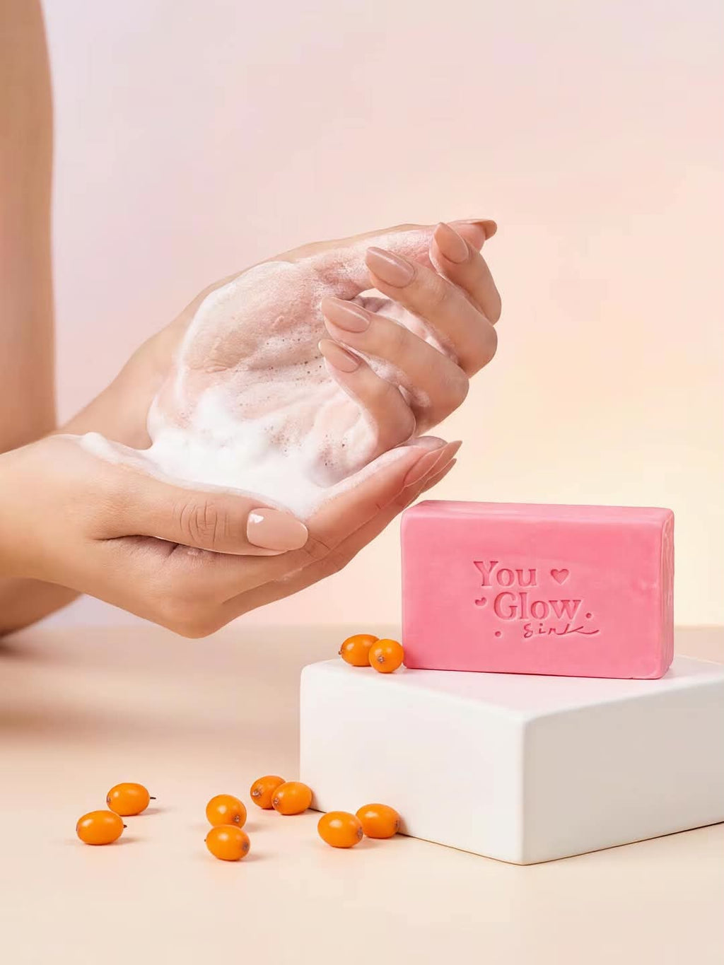 You Glow Babe Radiance Bar Soap set with five 70g soap bars, featuring brightening and nourishing ingredients.